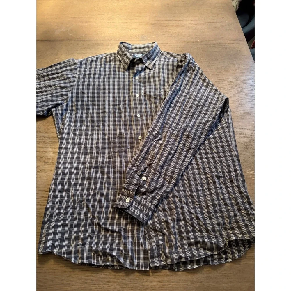 Polo Ralph Lauren Mens Navy Blue White Plaid Button Down Shirt Long Sleeve XL